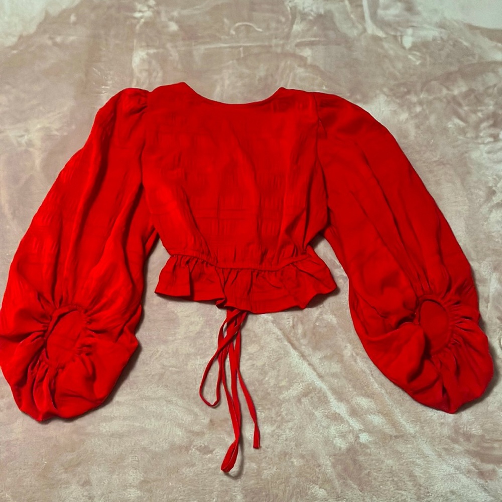 Backless Lace Up Tie Balloon Sleeve Blouse